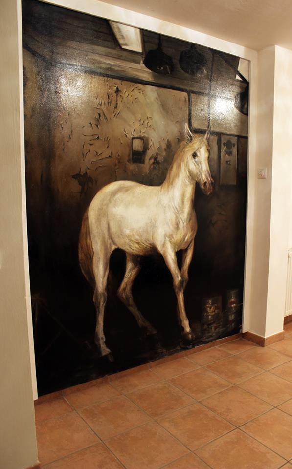 Neurotic horses, for private interier, oil on canvas, 180 x 20 cm, 2015