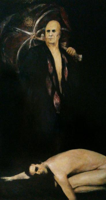 Man with a bone umbrella / judge Holden, , basic the novel John McCormac - Blood Meridian / Oil on canvas , 120cm-220cm